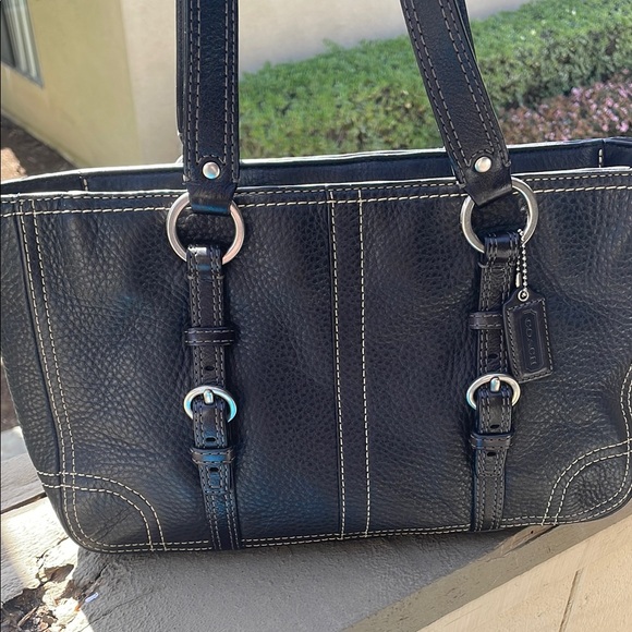 Coach Black Leather pebbled Small Medium Tote Bag - Picture 5 of 11